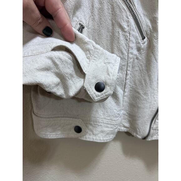 Greylin Anthropologie Blazer Jacket L Linen Cotton Tan Zippered Moto Modern Chic - Picture 4 of 8